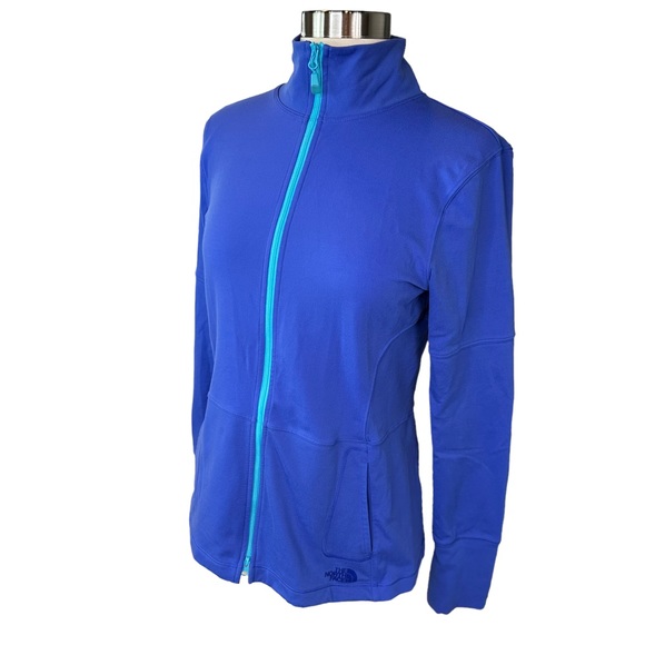 The North Face Zip Up Shirt Vapor Wick Mock Neck Stretch Pockets Blue Medium - Picture 9 of 11